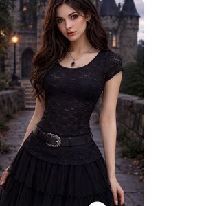 Charcoal Lace Fitted Top | Gothic Castlecore Romantic Dark Feminine